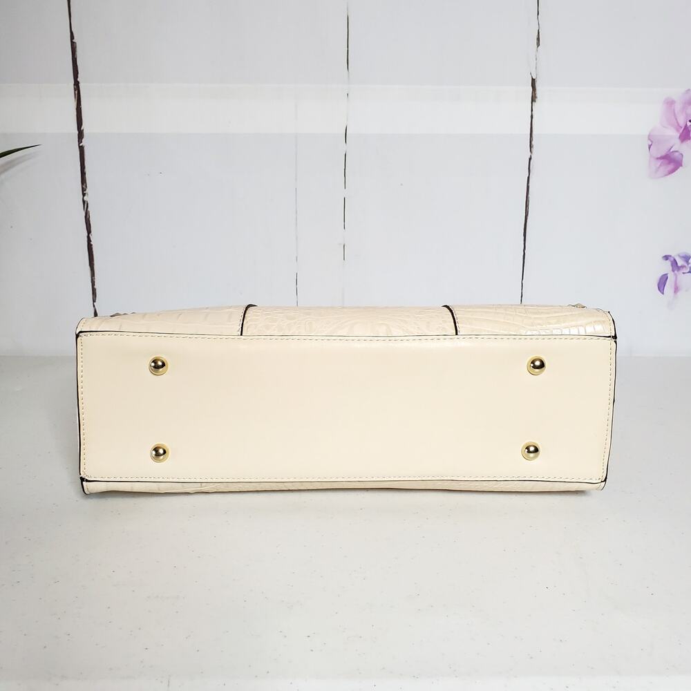 Isabelle Ivory Patent Vegan Leather Faux Croc Studded Dome Satchel - Picture 6 of 9